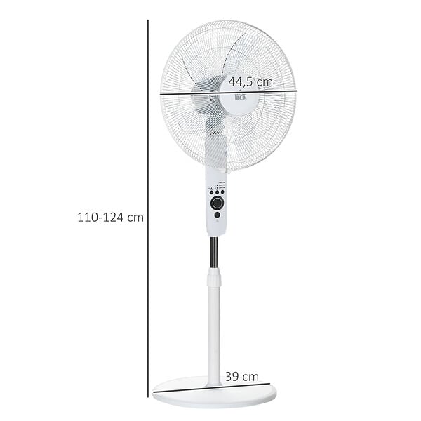 HOMCOM - Ventilateur sur pied Ø 44 cm hauteur réglable oscillant silencieux 45 W avec télécommande minuterie 3 modes 3 vitesses blanc - large