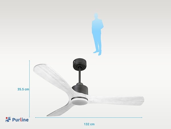 PURLINE - Ventilateur de plafond Réversible  Thermostat Dimmable Wifi Moteur à courant continu Toits en pente Télécommande Lumière à trois tons Hypersilence Mémoire - large