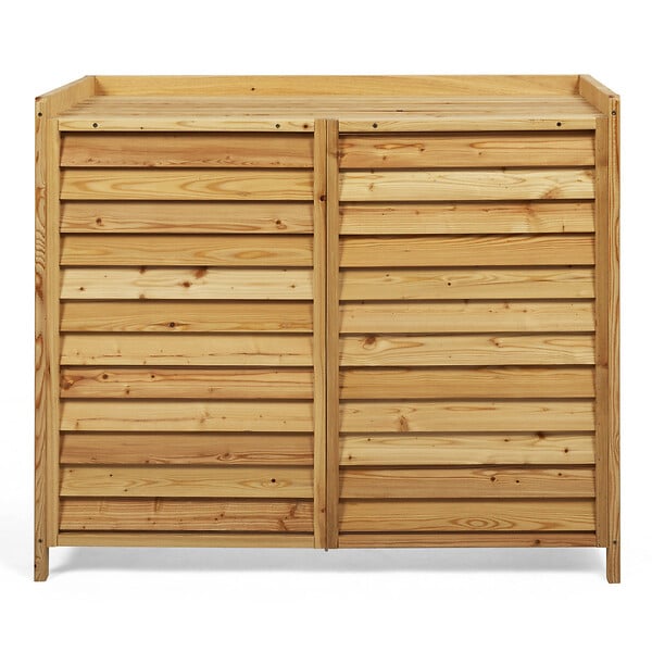 ID MARKET - Cache climatiseur 95 x 50 x 80 cm bois naturel protection unité extérieure pour pompe à chaleur - large