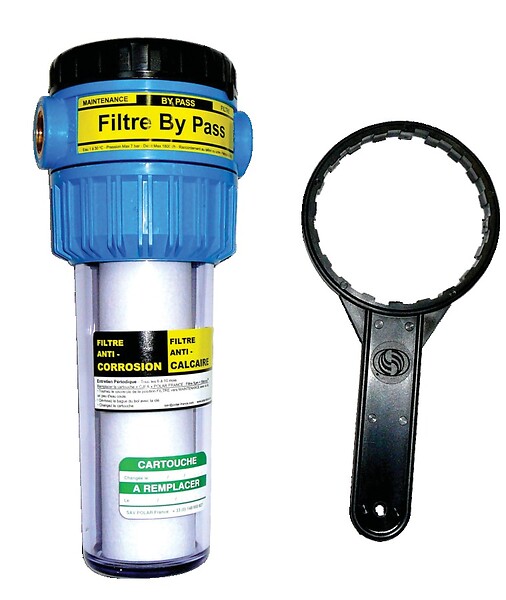 POLAR - Filtre eau domestique anti-calcaire/ corrosion Polar - Complet - 1800l/h - 3/4" - 7 bar - Avec cartouche, étrier et clé - large