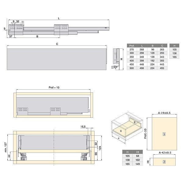 EMUCA - Tiroir extérieur Concept 30kg hauteur 105mm, profondeur 350mm, Acier, Peint en blanc - large