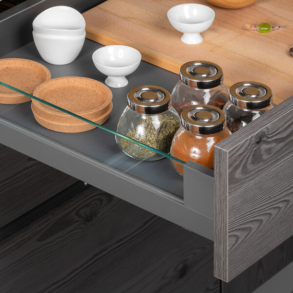 EMUCA - tiroir Extérieur Vertex 40kg côtés en verre 93mm de haut, 450mm de profondeur, Acier & Aluminium et Verre, Gris Anthracite - large