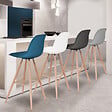 ID MARKET - Lot de 4 tabourets de bar SARA mix color gris foncé, gris clair, blanc et bleu canard - vignette