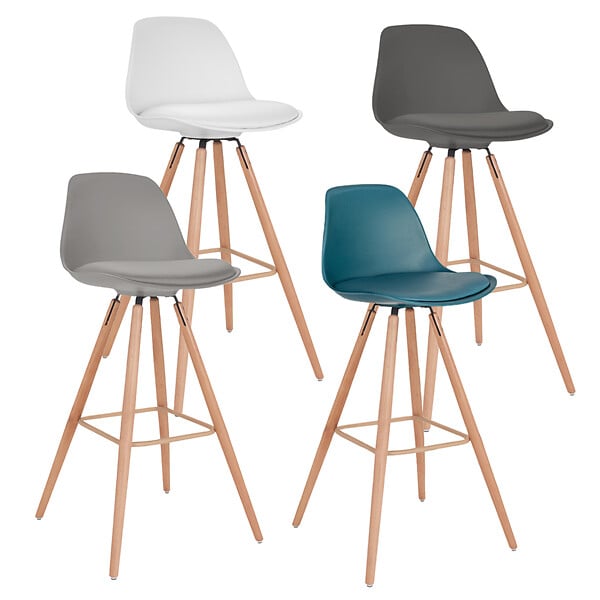 ID MARKET - Lot de 4 tabourets de bar SARA mix color gris foncé, gris clair, blanc et bleu canard - large
