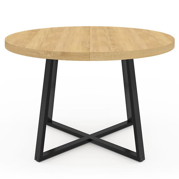 ID MARKET - Table à manger fixe ronde SELMA 4-6 personnes bois et noir 110 cm - large