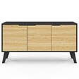 ID MARKET - Buffet bas scandinave 113 cm FINN 3 portes noir et bois façon hêtre - vignette