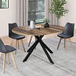 ID MARKET - Table à manger extensible ronde ALIX 4-8 personnes pied araignée noir et plateau bois foncé HAWKINS 110-150 cm - vignette
