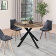 ID MARKET - Table à manger extensible ronde ALIX 4-8 personnes pied araignée noir et plateau bois foncé HAWKINS 110-150 cm - vignette