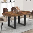 ID MARKET - Table à manger extensible ronde PHOENIX 4-6 personnes bois foncé effet vieilli et noir 110-150 cm - vignette