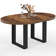 ID MARKET - Table à manger extensible ronde PHOENIX 4-6 personnes bois foncé effet vieilli et noir 110-150 cm - vignette