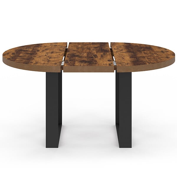ID MARKET - Table à manger extensible ronde PHOENIX 4-6 personnes bois foncé effet vieilli et noir 110-150 cm - large
