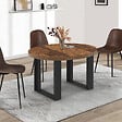 ID MARKET - Table à manger extensible ronde PHOENIX 4-6 personnes bois foncé effet vieilli et noir 110-150 cm - vignette