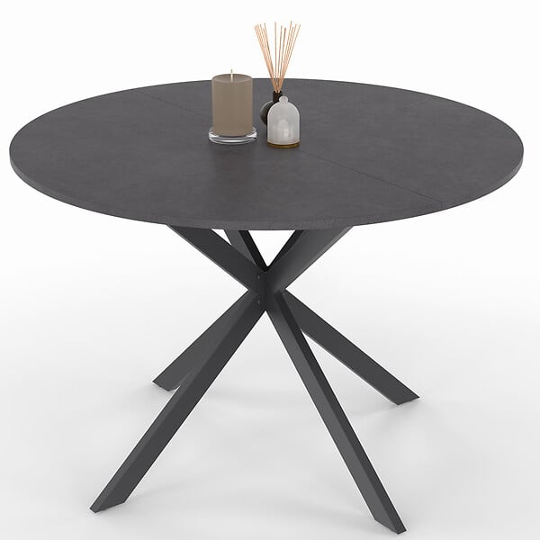 ID MARKET - Table à manger ronde JASPE 6 personnes plateau effet béton pied araignée gris anthracite 110 cm - large