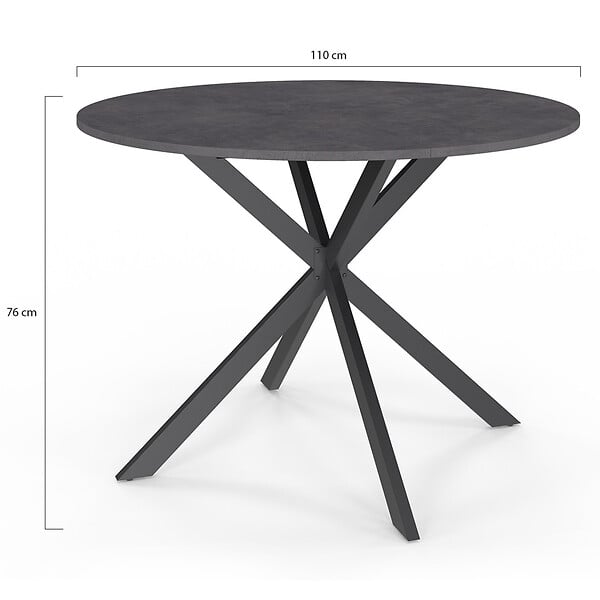 ID MARKET - Table à manger ronde JASPE 6 personnes plateau effet béton pied araignée gris anthracite 110 cm - large