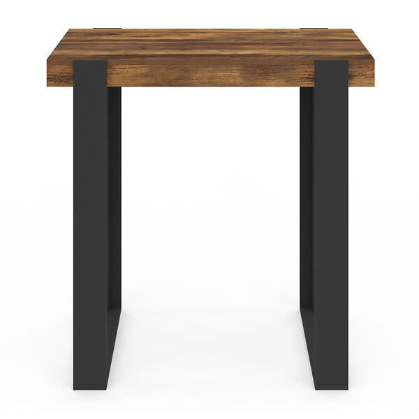 ID MARKET - Table haute de bar PHOENIX bois foncé effet vieilli et noir 90 cm - large