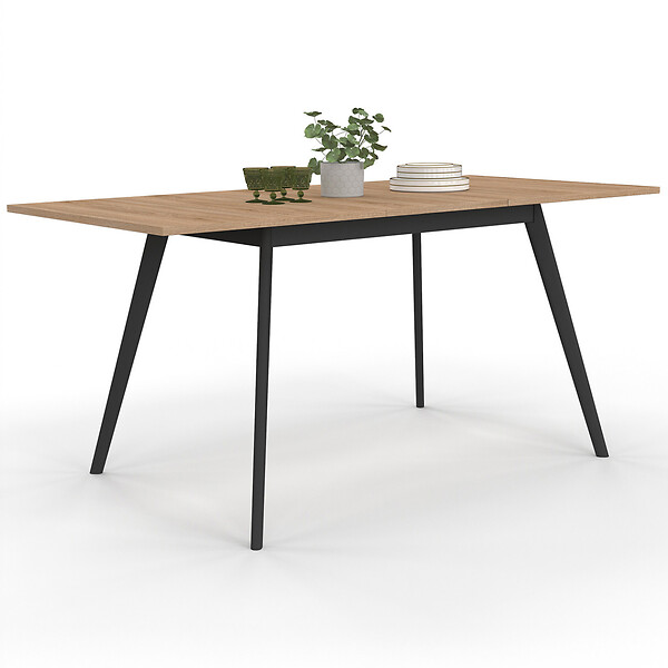 ID MARKET - Table scandinave extensible rectangle INGA 4-8 personnes plateau bois pieds noirs 110-150 cm - large