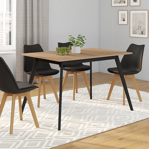ID MARKET - Table scandinave extensible rectangle INGA 4-8 personnes plateau bois pieds noirs 110-150 cm - large