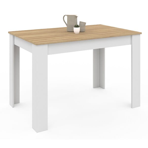 ID MARKET - Table à manger rectangle ROZY 4 personnes blanc plateau façon hêtre 110 cm - large
