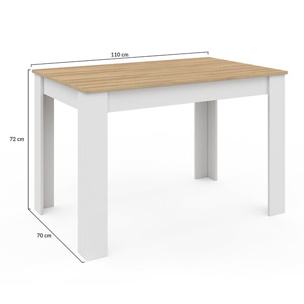 ID MARKET - Table à manger rectangle ROZY 4 personnes blanc plateau façon hêtre 110 cm - large