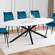ID MARKET - Table à manger ovale ALIX 10 personnes pied araignée noir et plateau effet marbre blanc ALASKA 200 cm - vignette