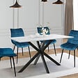 ID MARKET - Table à manger rectangle ALIX 6 personnes pied araignée noir et plateau effet marbre blanc ALASKA 110 cm - vignette