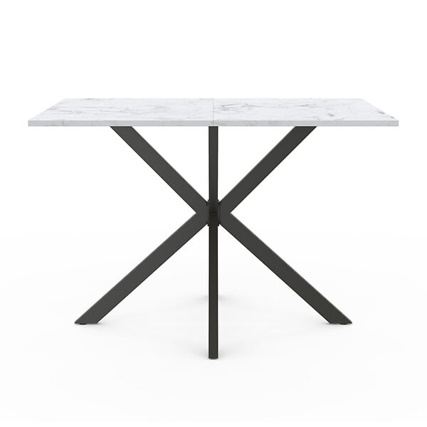ID MARKET - Table à manger rectangle ALIX 6 personnes pied araignée noir et plateau effet marbre blanc ALASKA 110 cm - large