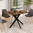 ID MARKET - Table à manger rectangle ALIX 6 personnes pied araignée noir et plateau bois foncé HAWKINS 110 cm - vignette