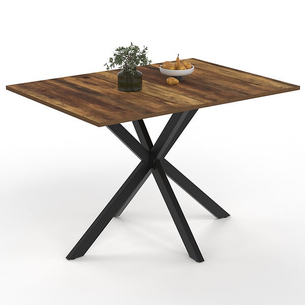 ID MARKET - Table à manger rectangle ALIX 6 personnes pied araignée noir et plateau bois foncé HAWKINS 110 cm - large
