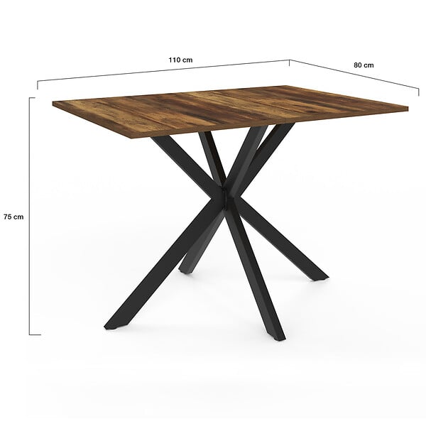 ID MARKET - Table à manger rectangle ALIX 6 personnes pied araignée noir et plateau bois foncé HAWKINS 110 cm - large
