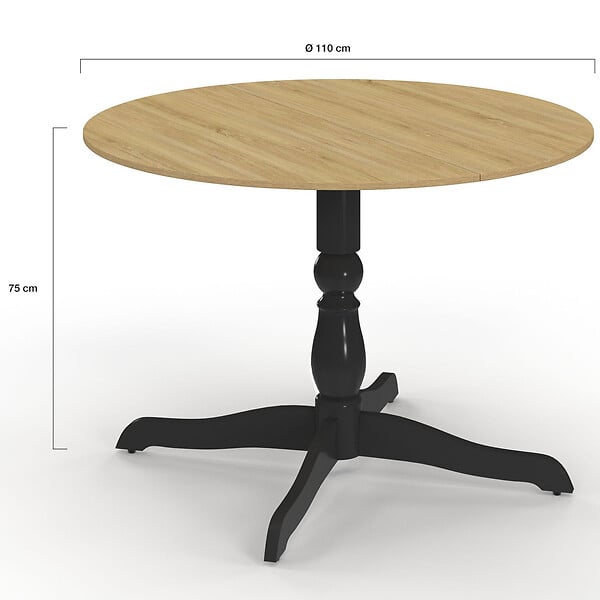ID MARKET - Table à manger ronde MARIE 4-6 personnes bois façon hêtre et noir 110 cm - large