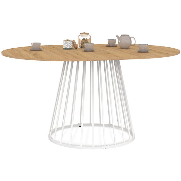 ID MARKET - Table à manger extensible ronde YUNA 4-8 personnes plateau bois et pied filaire en métal blanc 110 - 150 cm - large