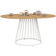 ID MARKET - Table à manger extensible ronde YUNA 4-8 personnes plateau bois et pied filaire en métal blanc 110 - 150 cm - vignette