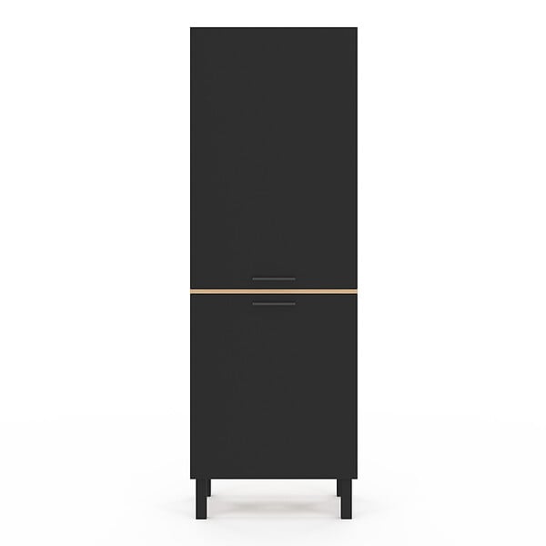 ID MARKET - Colonne de cuisine 60 cm CINA 2 portes façon hêtre et noir - large