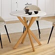 ID MARKET - Table à manger ronde ALIX 4 personnes pied araignée bois et plateau blanc GISELE 80 cm - vignette