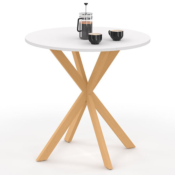 ID MARKET - Table à manger ronde ALIX 4 personnes pied araignée bois et plateau blanc GISELE 80 cm - large