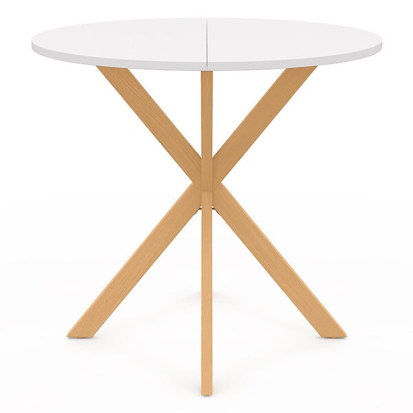 ID MARKET - Table à manger ronde ALIX 4 personnes pied araignée bois et plateau blanc GISELE 80 cm - large