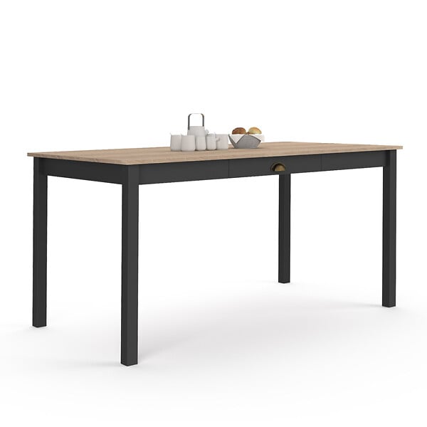 ID MARKET - Table à manger rectangle ISIS 8 personnes avec tiroir bois et noir 150 cm - large