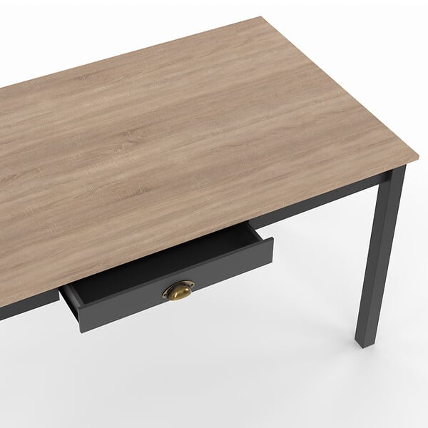 ID MARKET - Table à manger rectangle ISIS 8 personnes avec tiroir bois et noir 150 cm - large