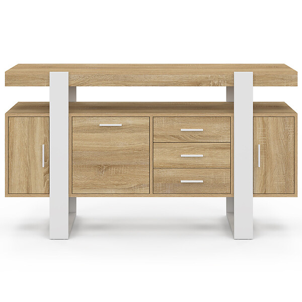 ID MARKET - Buffet 140 cm PHOENIX 3 portes et 3 tiroirs bois et blanc - large