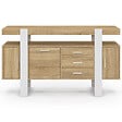 ID MARKET - Buffet 140 cm PHOENIX 3 portes et 3 tiroirs bois et blanc - vignette