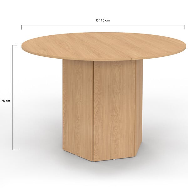 ID MARKET - Table à manger ronde BERTHE 6 personnes pied hexagonal bois effet hêtre 110 cm - large