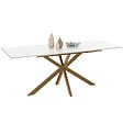 ID MARKET - Table à manger extensible rectangle ALIX 6-10 personnes pied araignée laiton plateau effet marbre doré ALASKA 160 - 200 cm - vignette