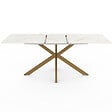 ID MARKET - Table à manger extensible rectangle ALIX 6-10 personnes pied araignée laiton plateau effet marbre doré ALASKA 160 - 200 cm - vignette