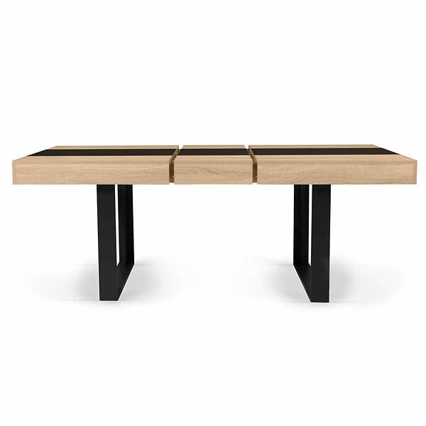 ID MARKET - Table à manger extensible rectangle PHOENIX 4-8 personnes bois et noir bande centrale noire 160-200 cm - large
