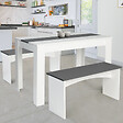 ID MARKET - Ensemble table à manger et 2 bancs ROZY 4 personnes blanc et gris 110 cm - vignette