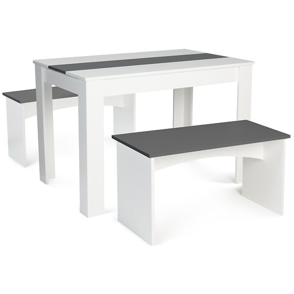 ID MARKET - Ensemble table à manger et 2 bancs ROZY 4 personnes blanc et gris 110 cm - large