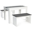 ID MARKET - Ensemble table à manger et 2 bancs ROZY 4 personnes blanc et gris 110 cm - vignette