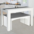 ID MARKET - Ensemble table à manger et 2 bancs ROZY 4 personnes blanc et gris 110 cm - vignette