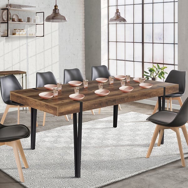 ID MARKET - Table à manger extensible rectangle AUSTRIA 8-12 personnes bois pied épingle noir 200-240 cm - large