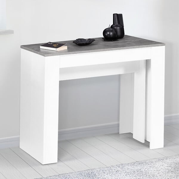 ID MARKET - Table console extensible ORLANDO 10 personnes 235 cm bois blanc et effet  béton - large
